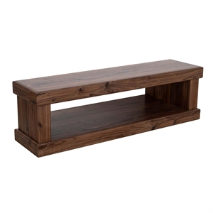 Pemberly Row 60&quot Wooden Entry Bench with Lower Shelf in Walnut Finish