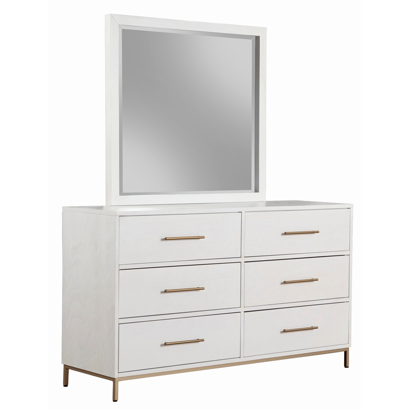 Pemberly Row Mahogany Wood Dresser Mirror in White with Beveled Glass