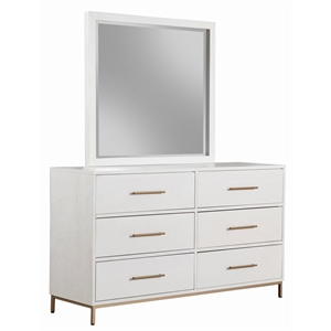 Pemberly Row Mahogany Wood Dresser Mirror in White with Beveled Glass