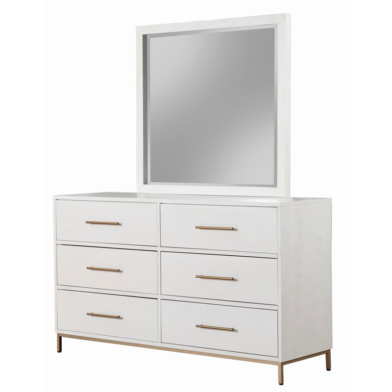 Pemberly Row Mahogany Wood Dresser Mirror in White with Beveled Glass