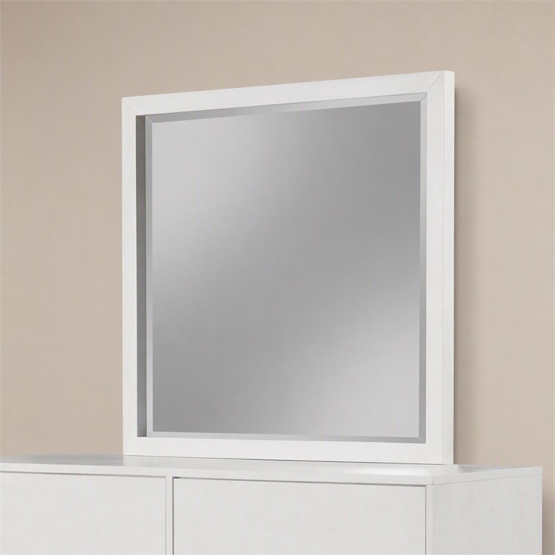 Pemberly Row Mahogany Wood Dresser Mirror in White with Beveled Glass