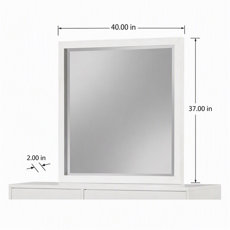 Pemberly Row Mahogany Wood Dresser Mirror in White with Beveled Glass