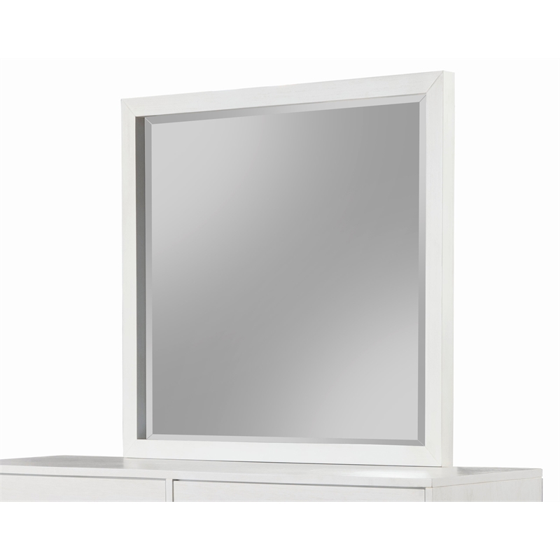 Pemberly Row Mahogany Wood Dresser Mirror in White with Beveled Glass