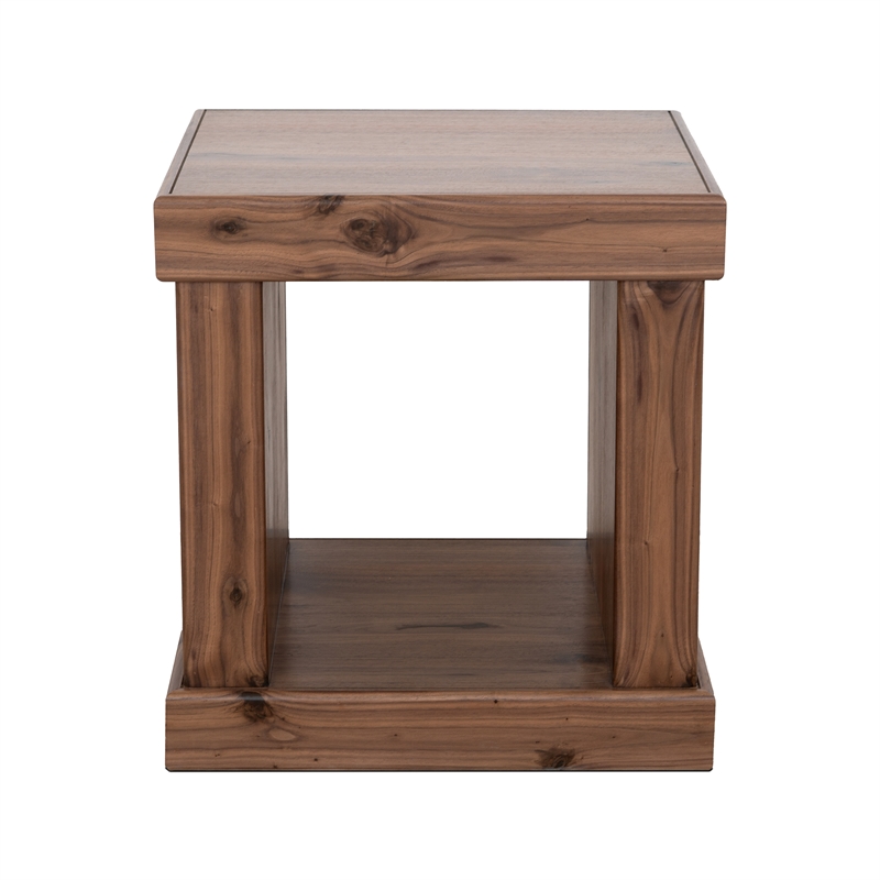 Pemberly Row Sequoia Walnut Veneer Square End Table with Lower Shelf