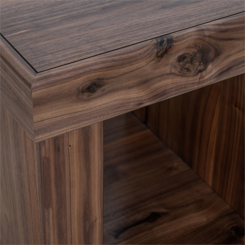 Pemberly Row Sequoia Walnut Veneer Square End Table with Lower Shelf