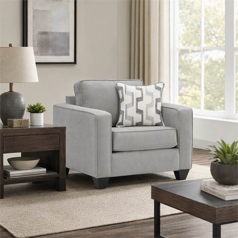 Pemberly Row Chair with Sturdy Frame and Neutral Fabric in Gray