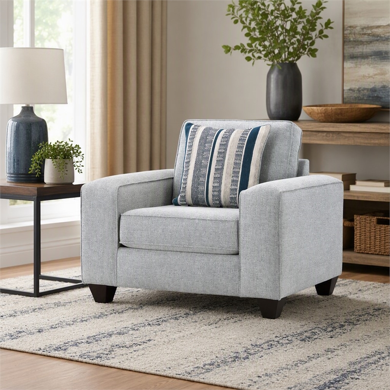 Pemberly Row Upholstered Chair with Neutral Fabric in Indigo Blue