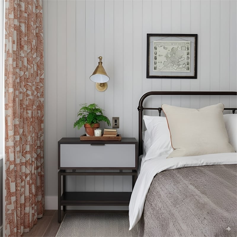 Pemberly Row Espresso Wood Single-Drawer Nightstand with Shelf