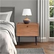 Pemberly Row Chestnut Wood Nightstand with Metal Legs and Drawer