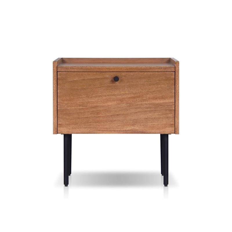 Pemberly Row Chestnut Wood Nightstand with Metal Legs and Drawer