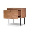 Pemberly Row Chestnut Wood Nightstand with Metal Legs and Drawer