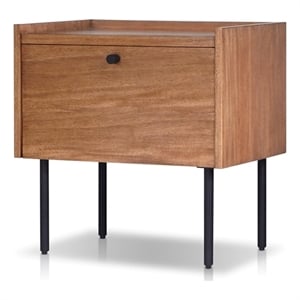 Pemberly Row Chestnut Wood Nightstand with Metal Legs and Drawer