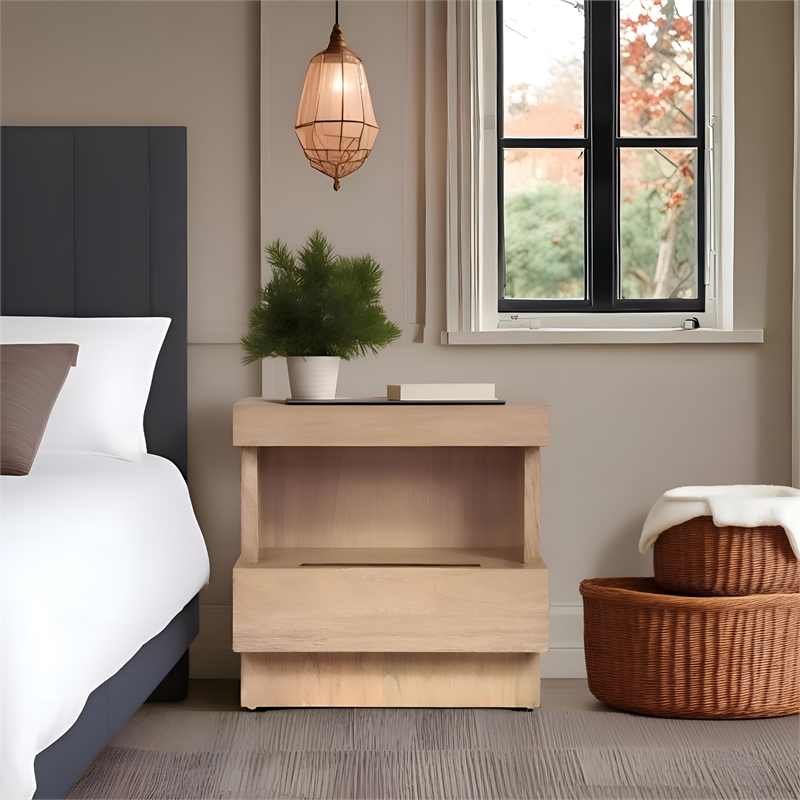 Pemberly Row Nightstand with Fixed Shelf in Oak Finish