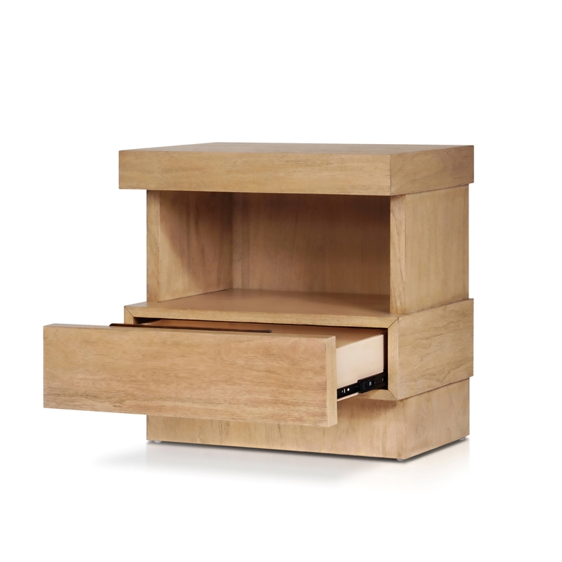 Pemberly Row Nightstand with Fixed Shelf in Oak Finish