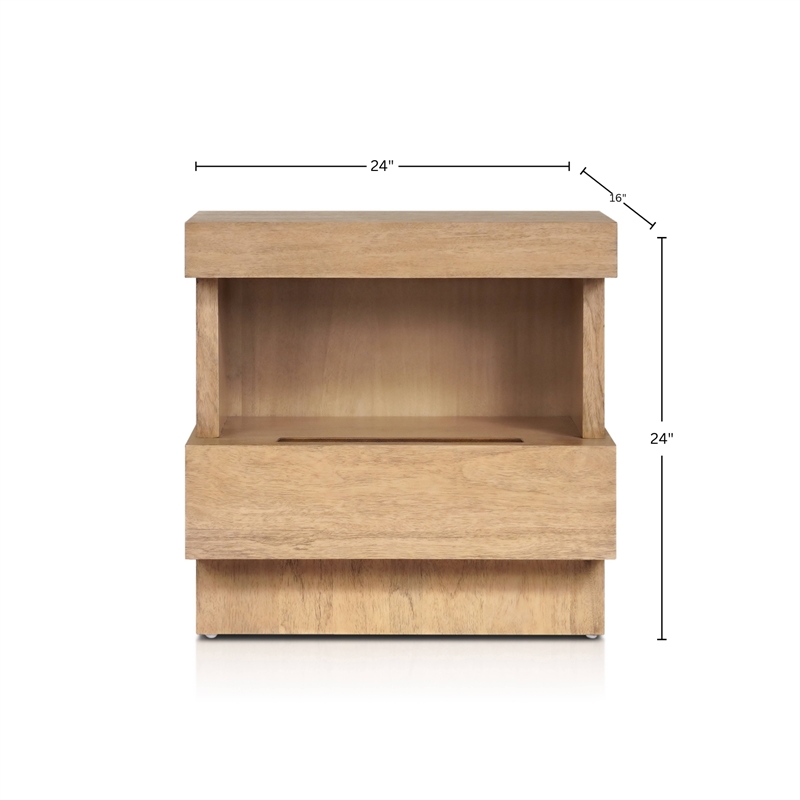 Pemberly Row Nightstand with Fixed Shelf in Oak Finish