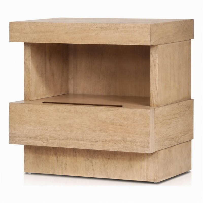 Pemberly Row Nightstand with Fixed Shelf in Oak Finish