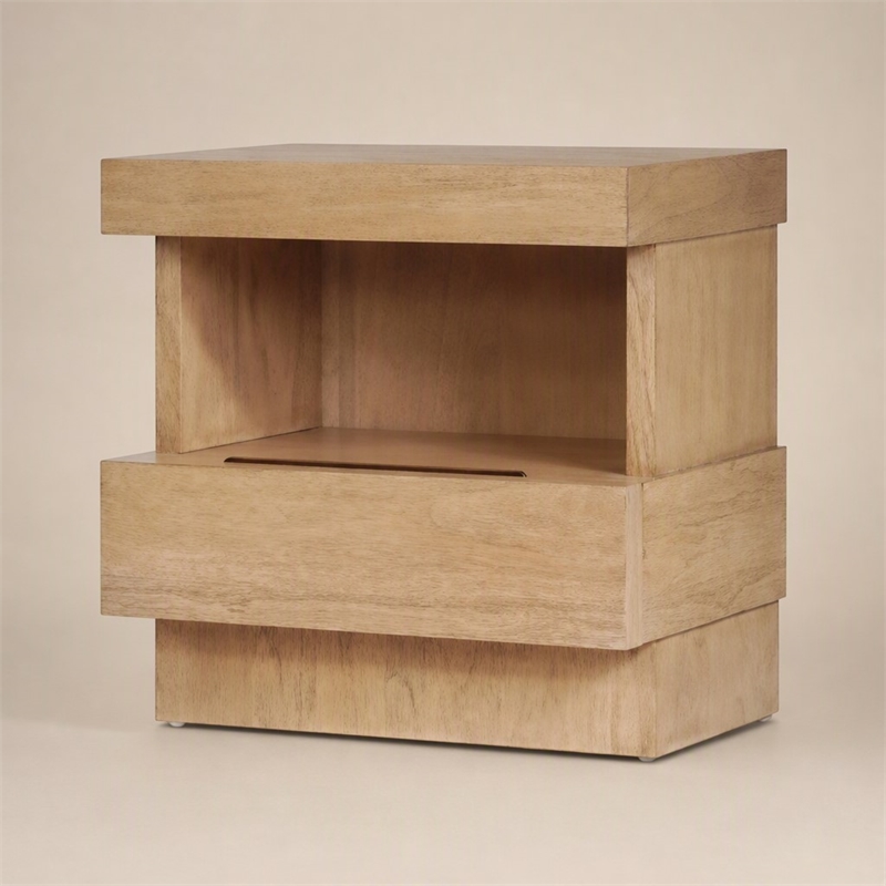 Pemberly Row Nightstand with Fixed Shelf in Oak Finish