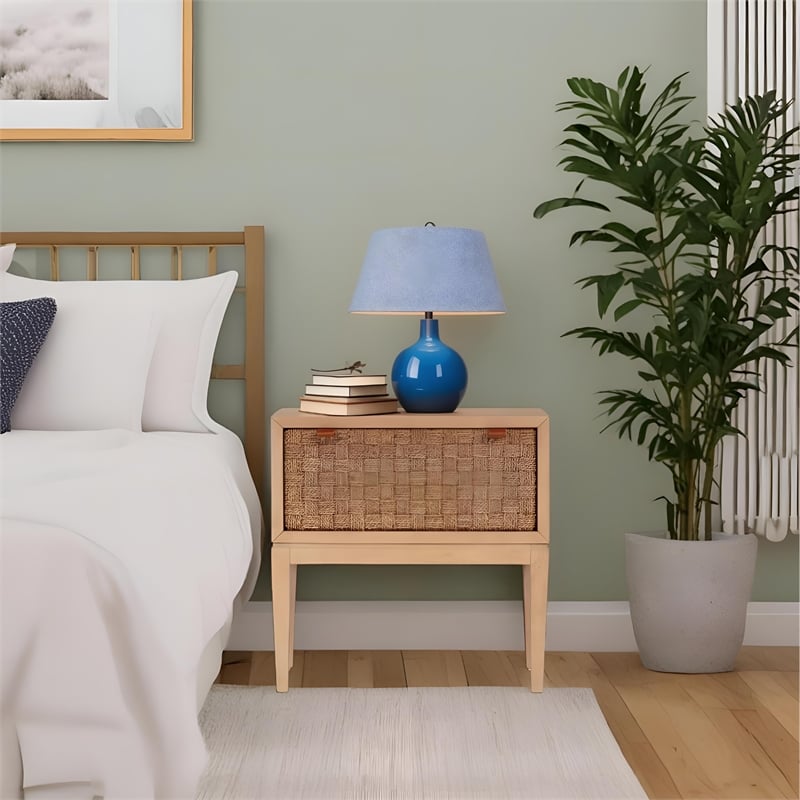 Pemberly Row Nightstand with Seagrass Drawer Face in Natural Brown