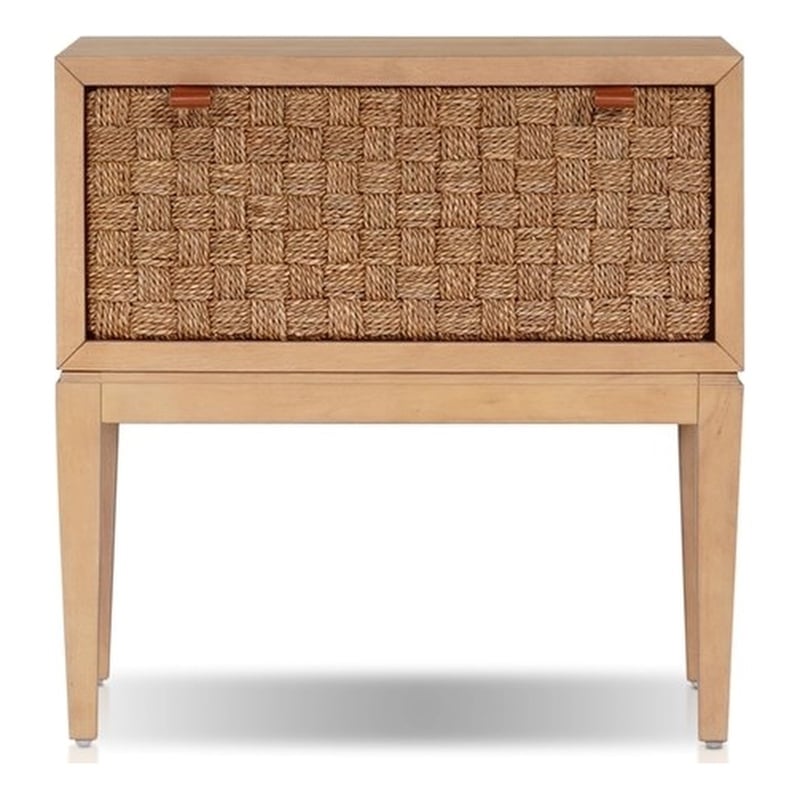 Pemberly Row Nightstand with Seagrass Drawer Face in Natural Brown