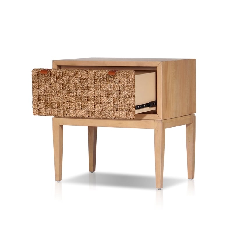 Pemberly Row Nightstand with Seagrass Drawer Face in Natural Brown