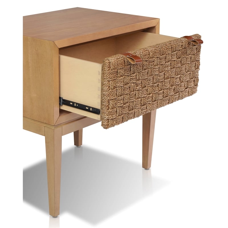 Pemberly Row Nightstand with Seagrass Drawer Face in Natural Brown