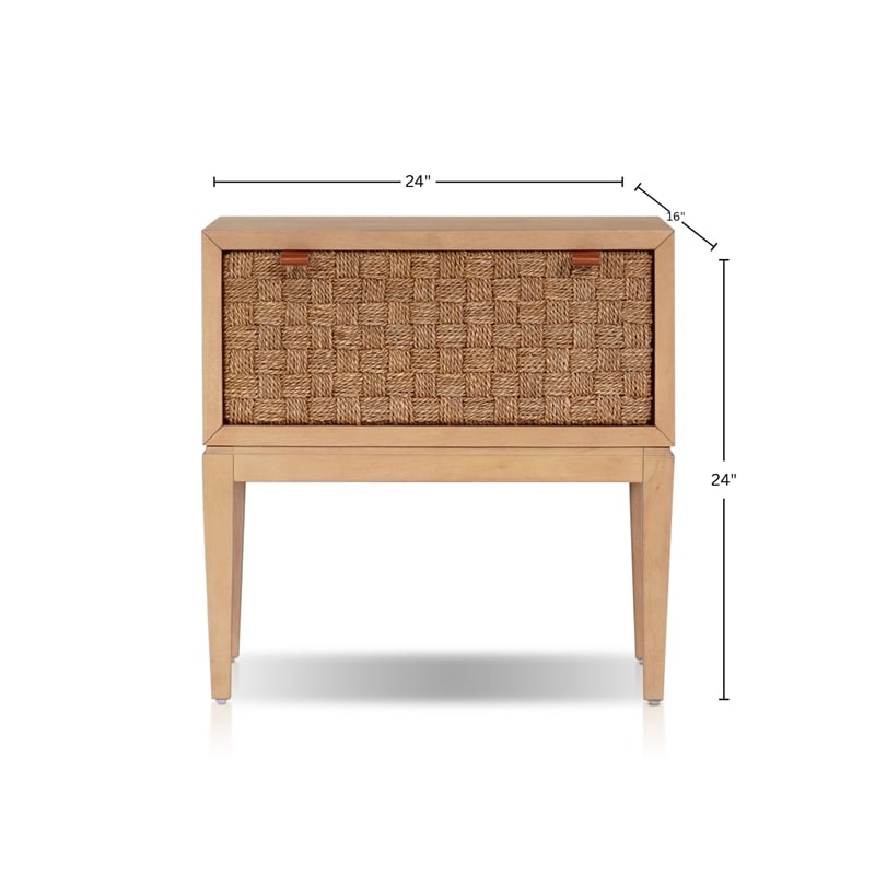 Pemberly Row Nightstand with Seagrass Drawer Face in Natural Brown