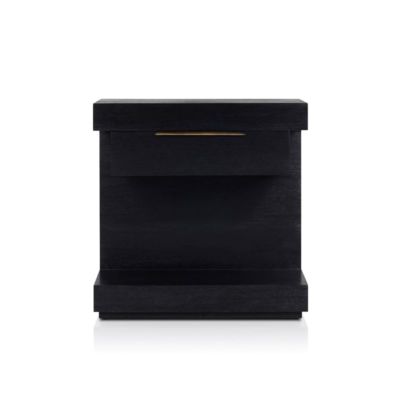 Pemberly Row Nightstand with Fixed Shelf in Black Finish