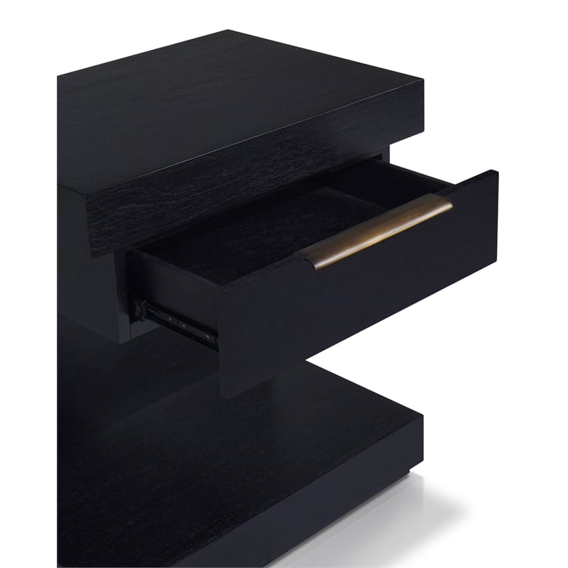 Pemberly Row Nightstand with Fixed Shelf in Black Finish