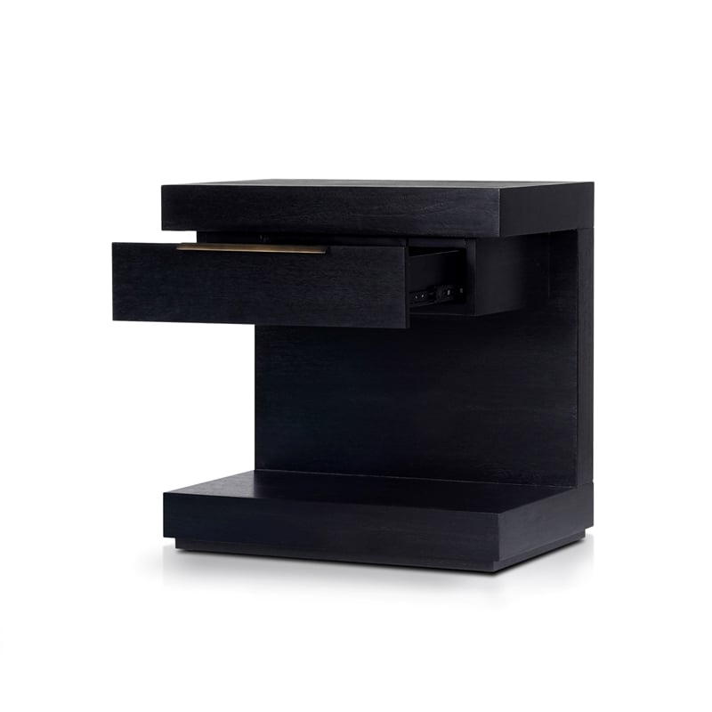 Pemberly Row Nightstand with Fixed Shelf in Black Finish