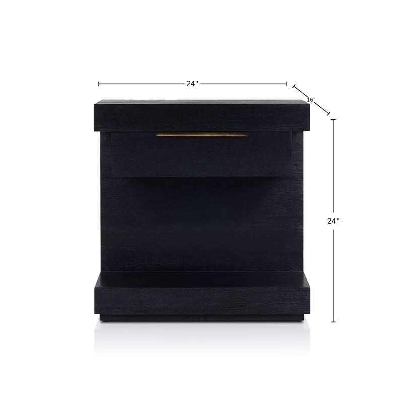 Pemberly Row Nightstand with Fixed Shelf in Black Finish
