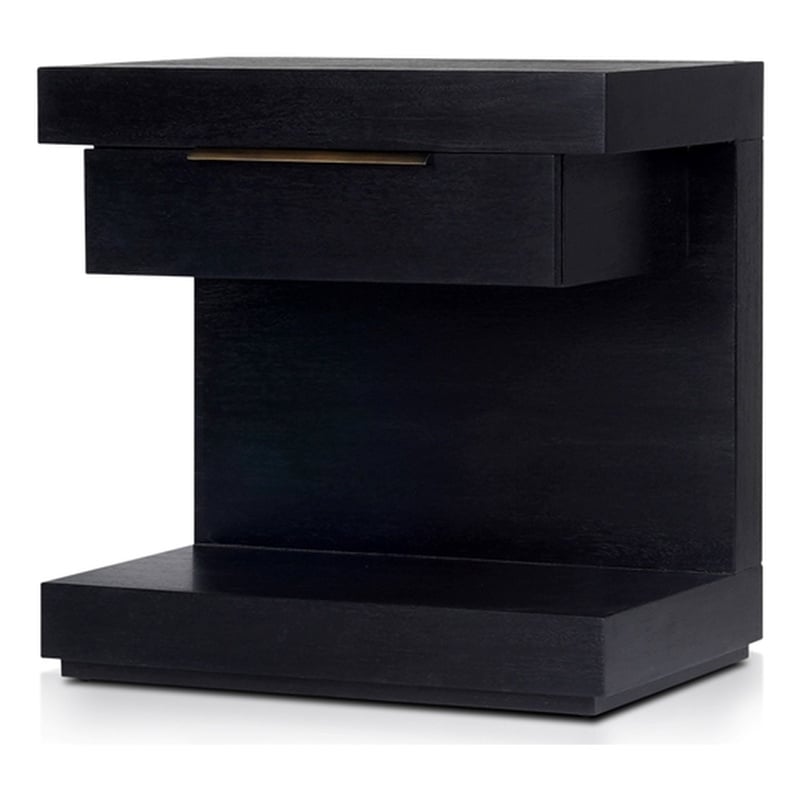 Pemberly Row Nightstand with Fixed Shelf in Black Finish