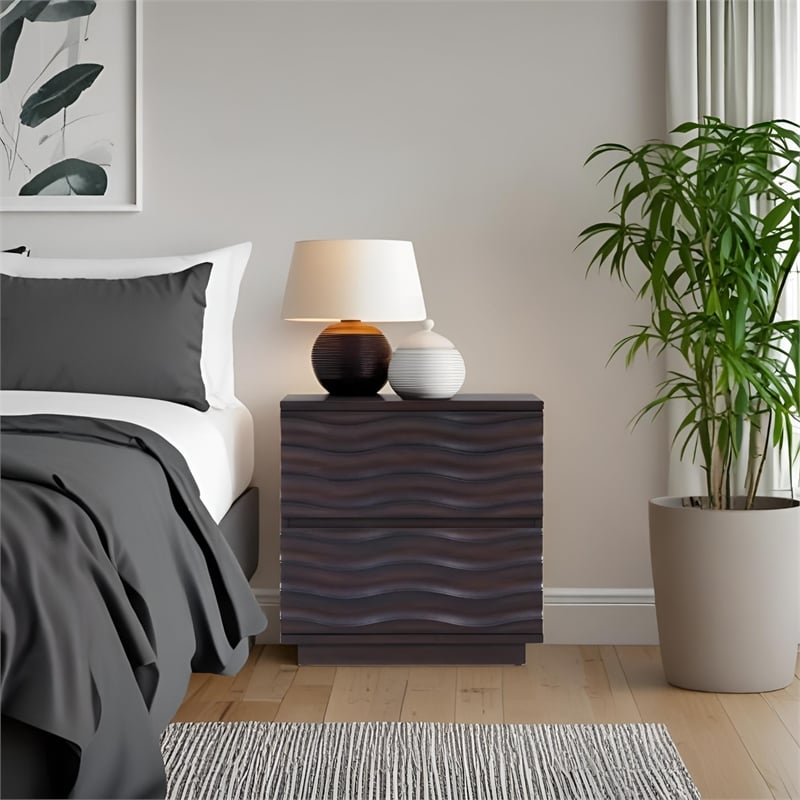 Pemberly Row Nightstand with 2 Drawers in Antique Brown Wood Finish
