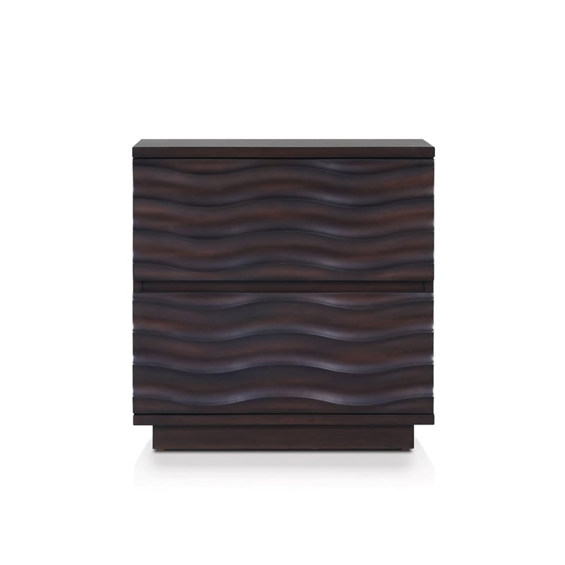 Pemberly Row Nightstand with 2 Drawers in Antique Brown Wood Finish