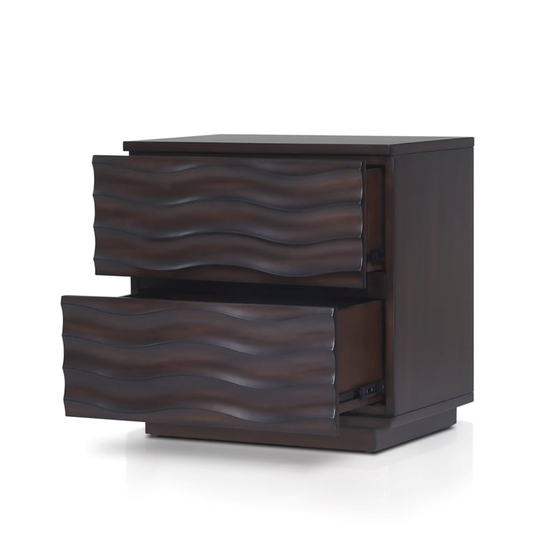Pemberly Row Nightstand with 2 Drawers in Antique Brown Wood Finish