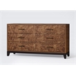 Pemberly Row 6 Drawer Wood Dresser with Burl Veneer in Walnut Brown Finish
