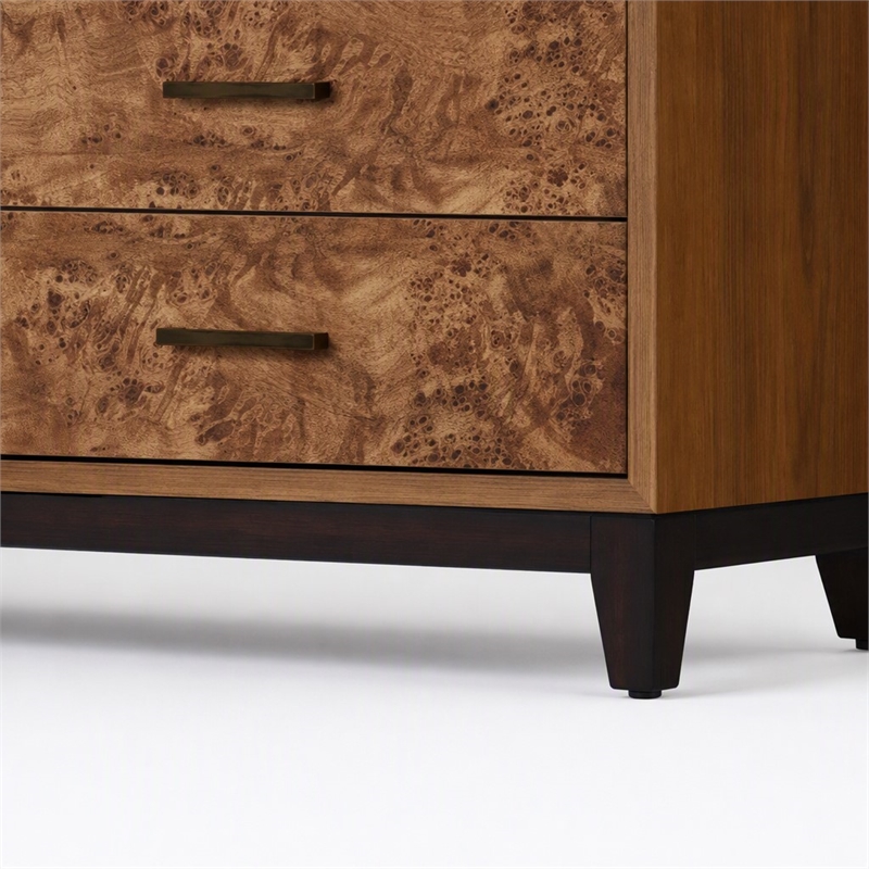 Pemberly Row 6 Drawer Wood Dresser with Burl Veneer in Walnut Brown Finish