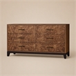 Pemberly Row 6 Drawer Wood Dresser with Burl Veneer in Walnut Brown Finish
