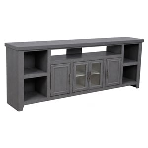 Pemberly Row 92.75&quot Wide TV Console with Fixed Shelves in Gray Fir Finish