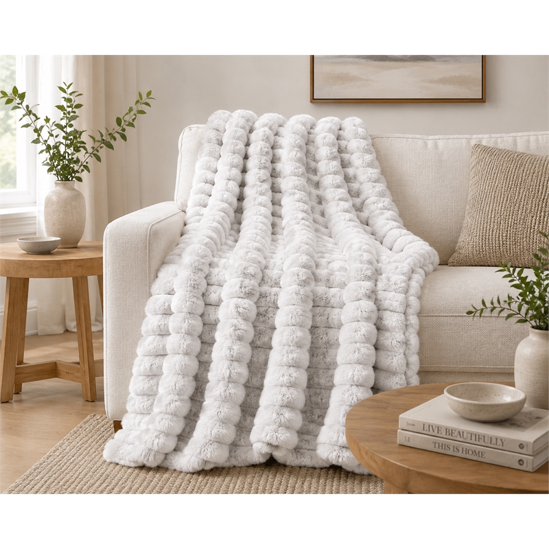 Pemberly Row Ultra Soft Faux Fur Throw Blanket in White