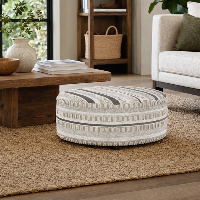 Pemberly Row Cocktail Ottoman in Beige with Padded Cushioning
