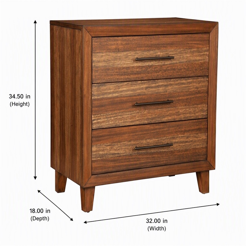 Pemberly Row 3-Drawer Small Mahogany Chest in Toffee Finish