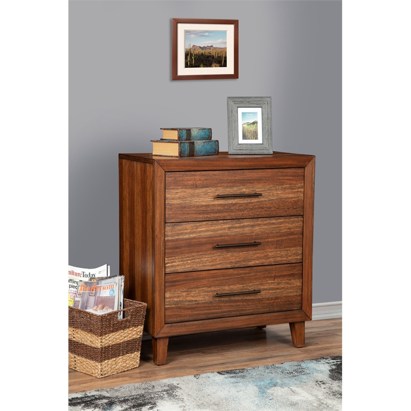 Pemberly Row 3-Drawer Small Mahogany Chest in Toffee Finish