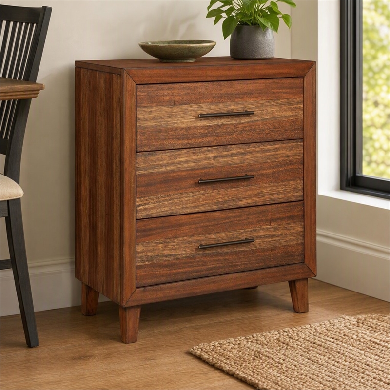 Pemberly Row 3-Drawer Small Mahogany Chest in Toffee Finish
