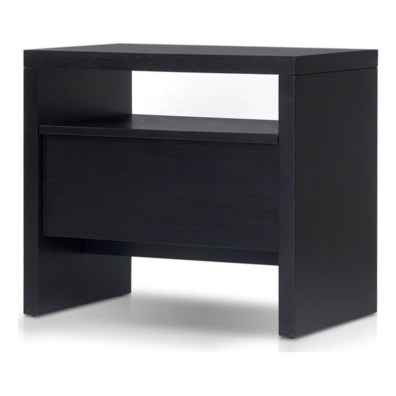 Pemberly Row Nightstand 1 Drawer Mahogany and Oak Veneer Black Finish