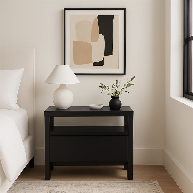 Pemberly Row Nightstand 1 Drawer Mahogany and Oak Veneer Black Finish