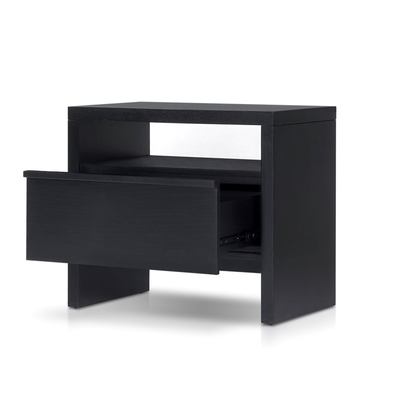 Pemberly Row Nightstand 1 Drawer Mahogany and Oak Veneer Black Finish