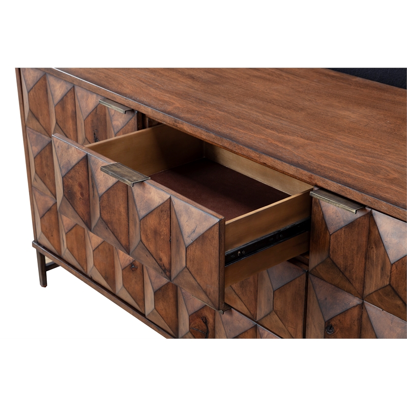 Pemberly Row 6 Drawer Dresser Pine Wood Bronze Metal Base Antique Brown