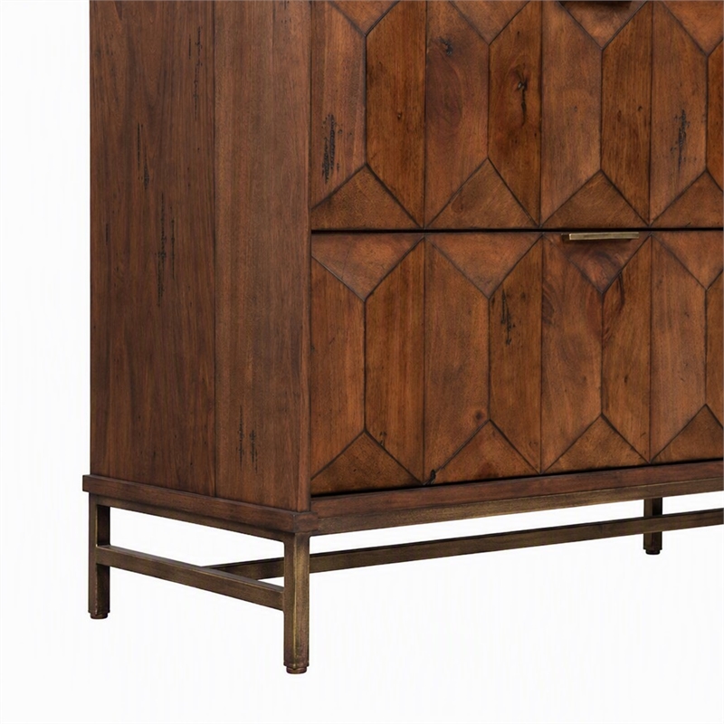 Pemberly Row 6 Drawer Dresser Pine Wood Bronze Metal Base Antique Brown