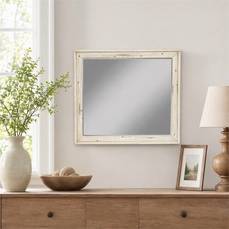 Pemberly Row Distressed White Mahogany Wall Mirror