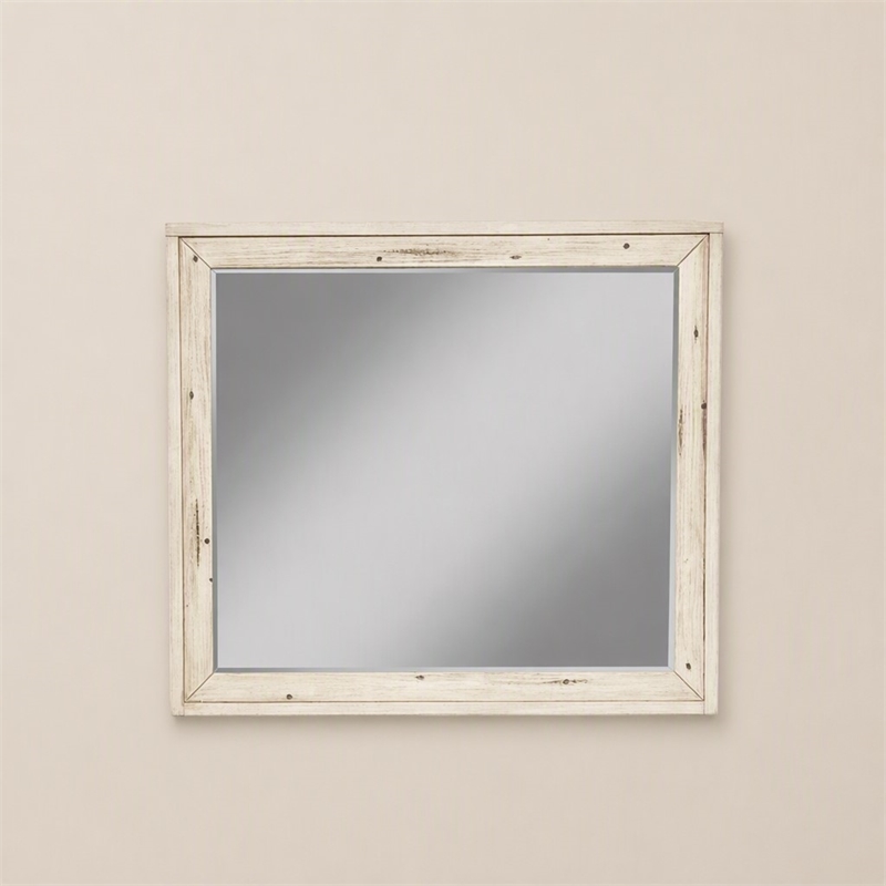 Pemberly Row Distressed White Mahogany Wall Mirror
